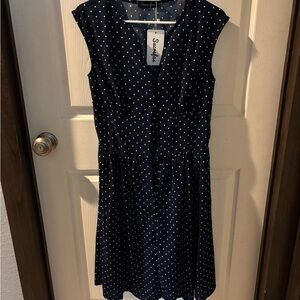 Signature by Sangria Dark Blue Polka Dot Midi Dress